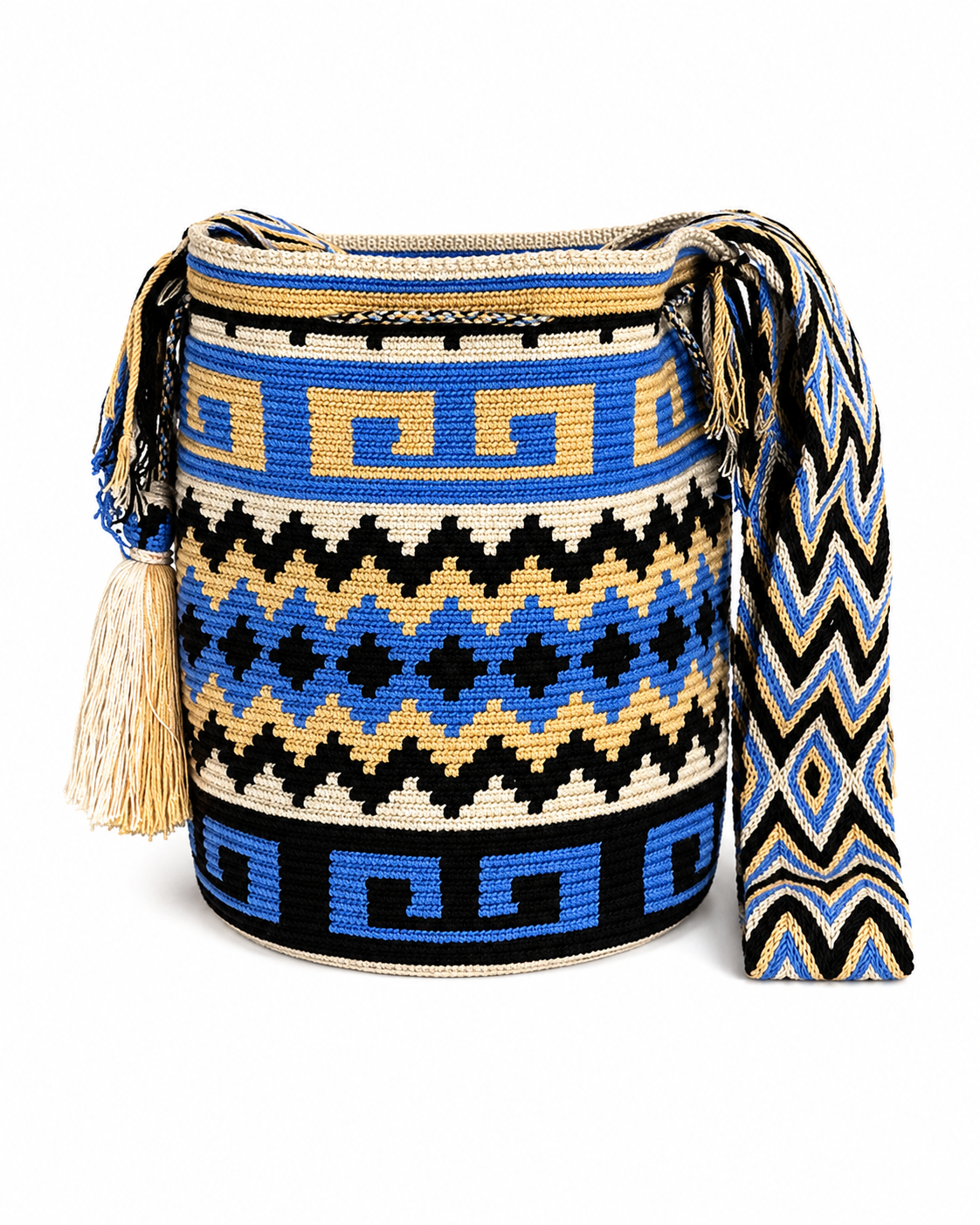 Handmade Wayuu Crossbody Bag – Geometric Crochet Bucket Bag, Colombian Artisan Shoulder Purse