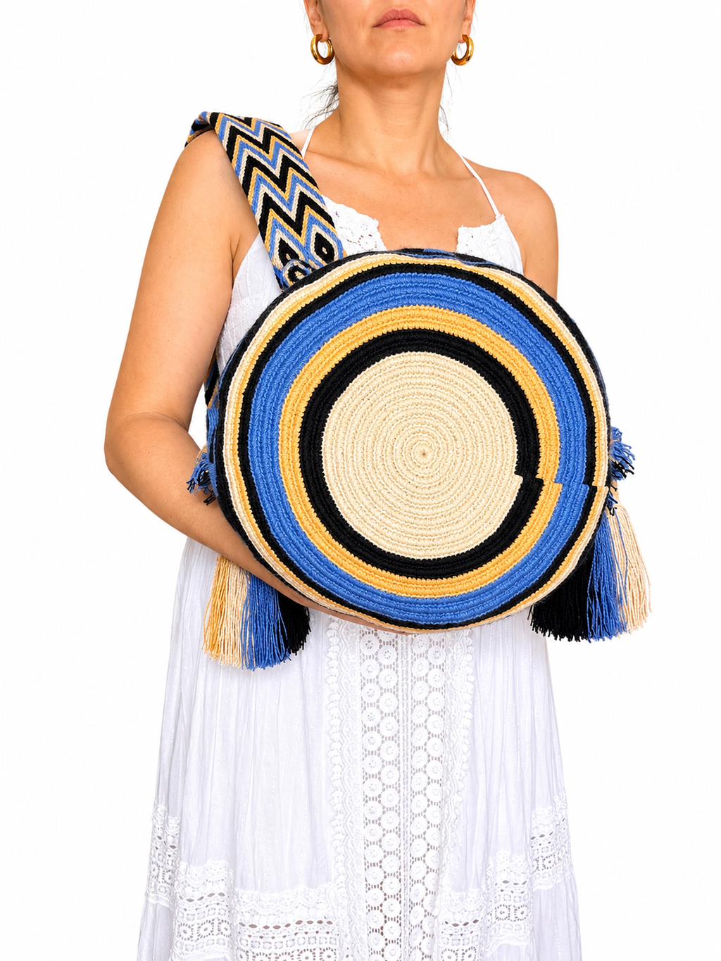 Handmade Wayuu Crossbody Bag – Geometric Crochet Bucket Bag, Colombian Artisan Shoulder Purse