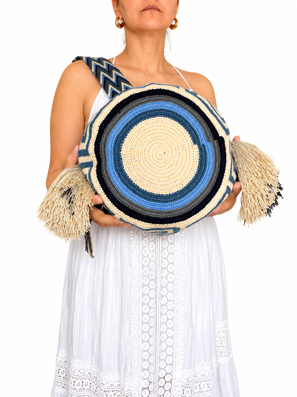 Handmade Wayuu Crossbody Bag – Geometric Crochet Bucket Bag, Colombian Artisan Shoulder Purse