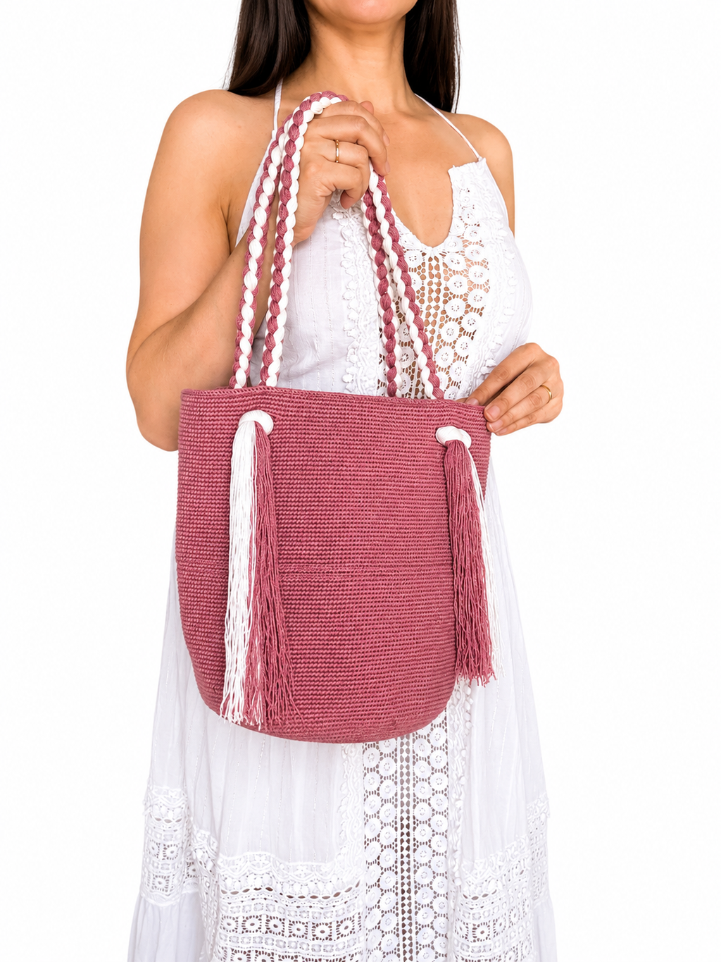Handmade Wayuu Crochet Tote Bag – Braided Handle Shoulder Bag, Artisan Colombian Handbag