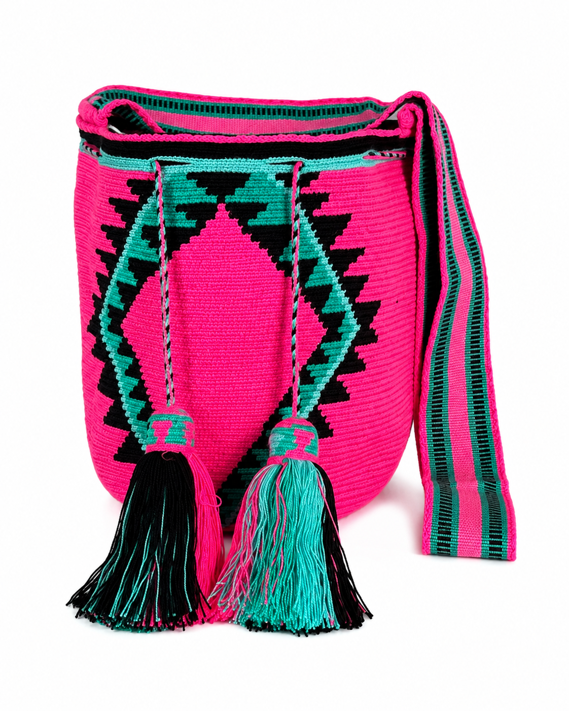 Handmade Wayuu Crossbody Bag – Geometric Crochet Bucket Bag, Colombian Artisan Shoulder Purse