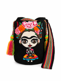 Mini Frida-Inspired Wayuu Mochila – Handmade Colombian Artisan Bucket Bag