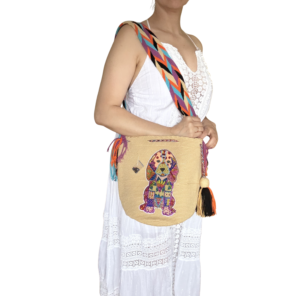 Handmade Wayuu Dog Collection Bag – Rhinestone Edition