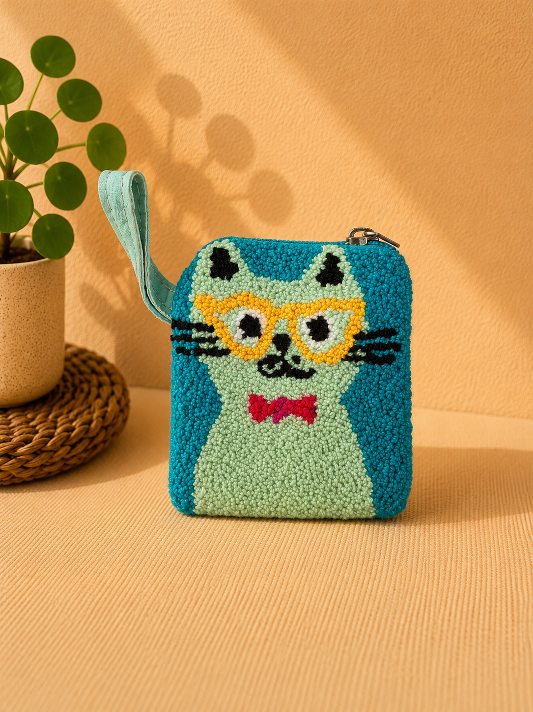 Handmade Wayuu Coin Purse SMALL– Colorful Artisan Mini Zipper Pouch with Whimsical Cats Design (Copy)