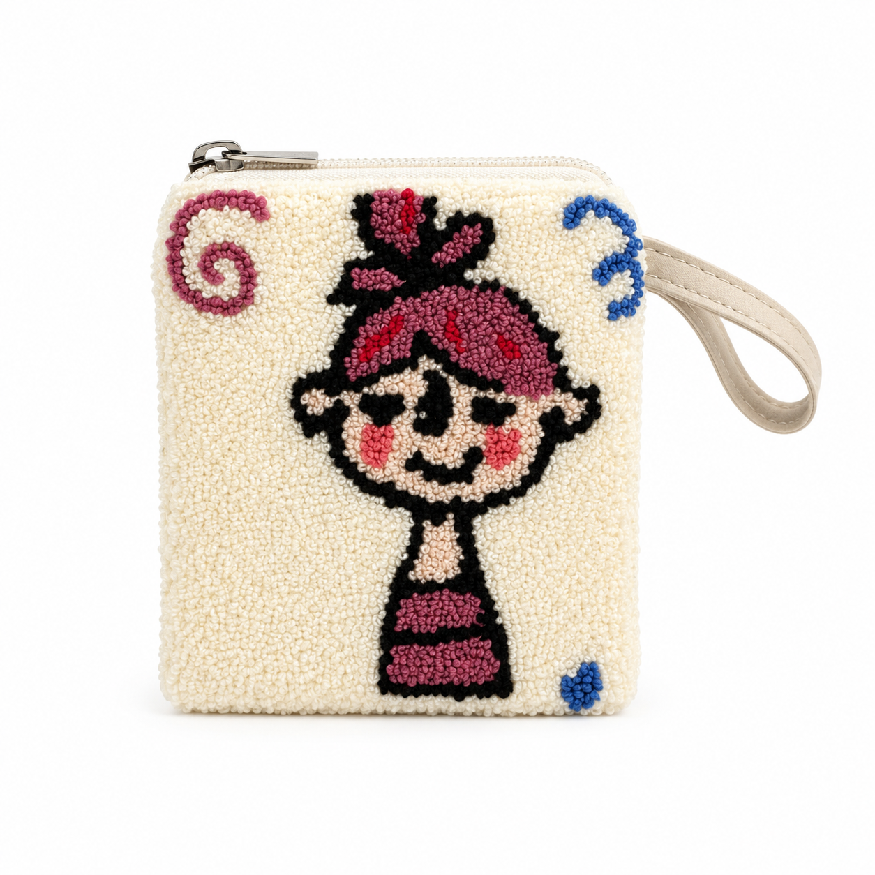 Handmade “Playful Portraits” SMALL Punch Needle Coin Purse – Artisan Character Zipper Pouch, Colorful Tufted Cosmetic Bag (Copy)