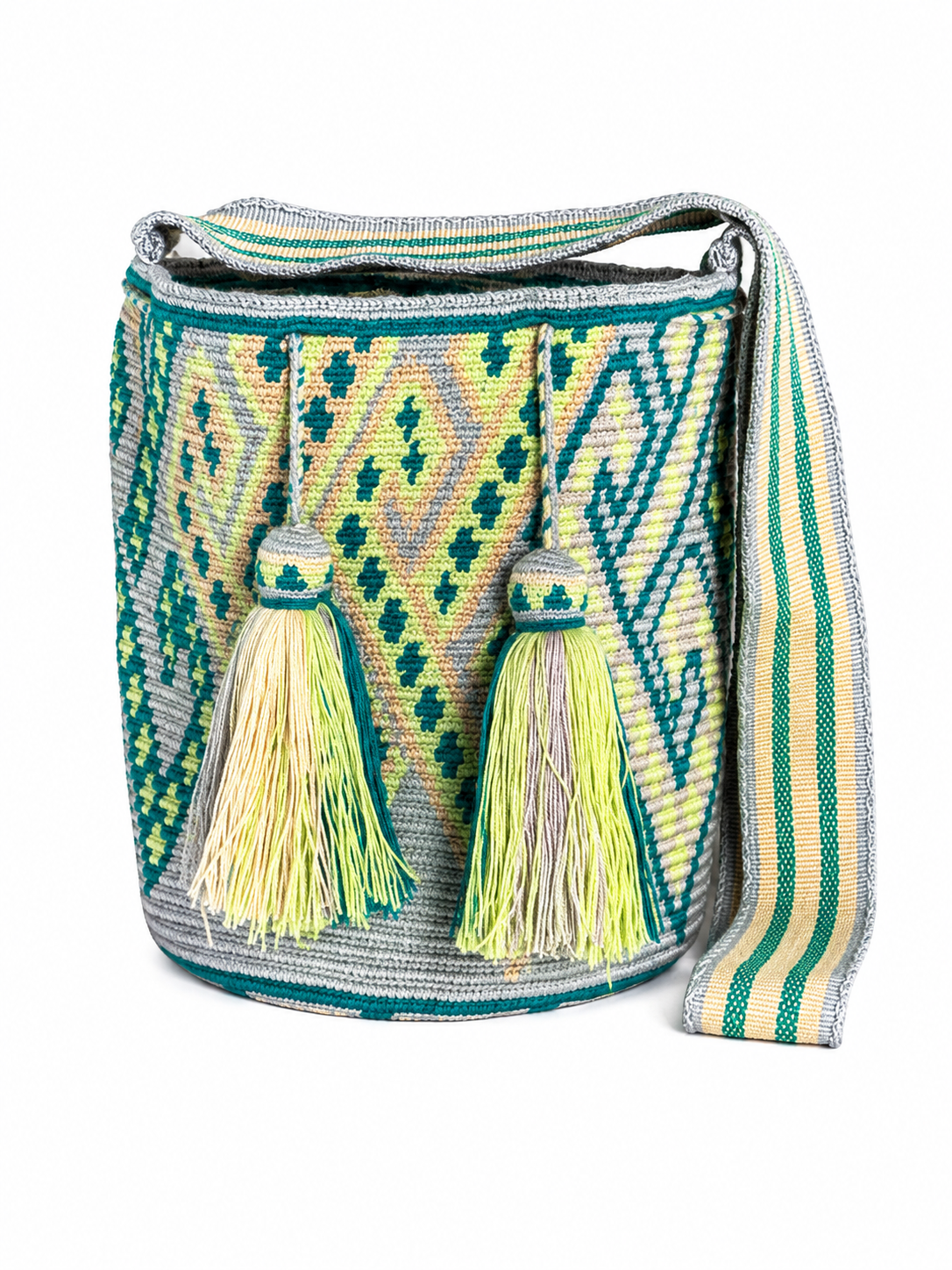 Handmade Wayuu Crossbody Bag – Geometric Crochet Bucket Bag, Colombian Artisan Shoulder Purse