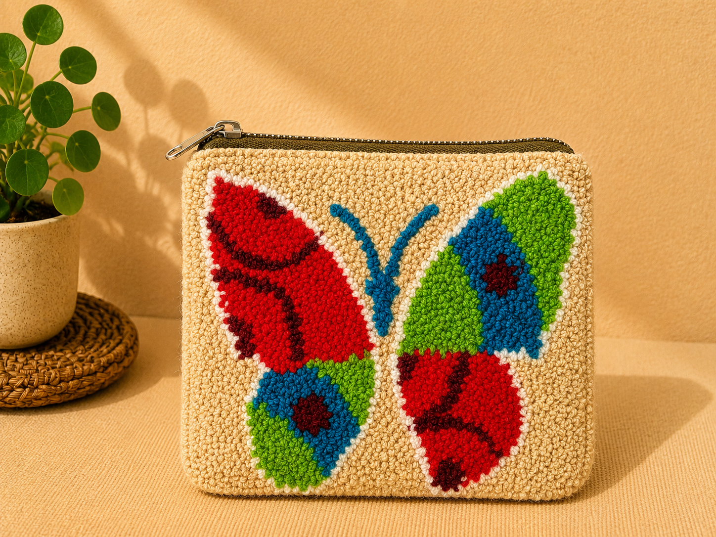 Handmade Butterfly Embroidered Zip Pouch | Botanical Stories Collection | Artisan Cosmetic & Accessory Bag
