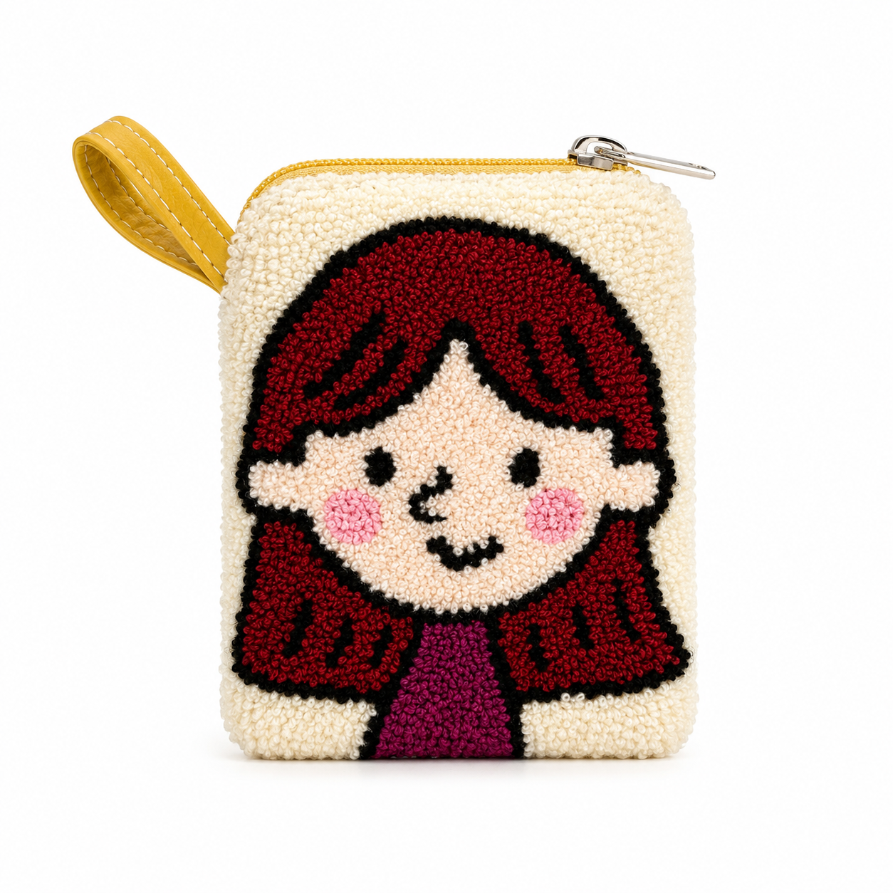 Handmade “Playful Portraits” SMALL Punch Needle Coin Purse – Artisan Character Zipper Pouch, Colorful Tufted Cosmetic Bag (Copy)