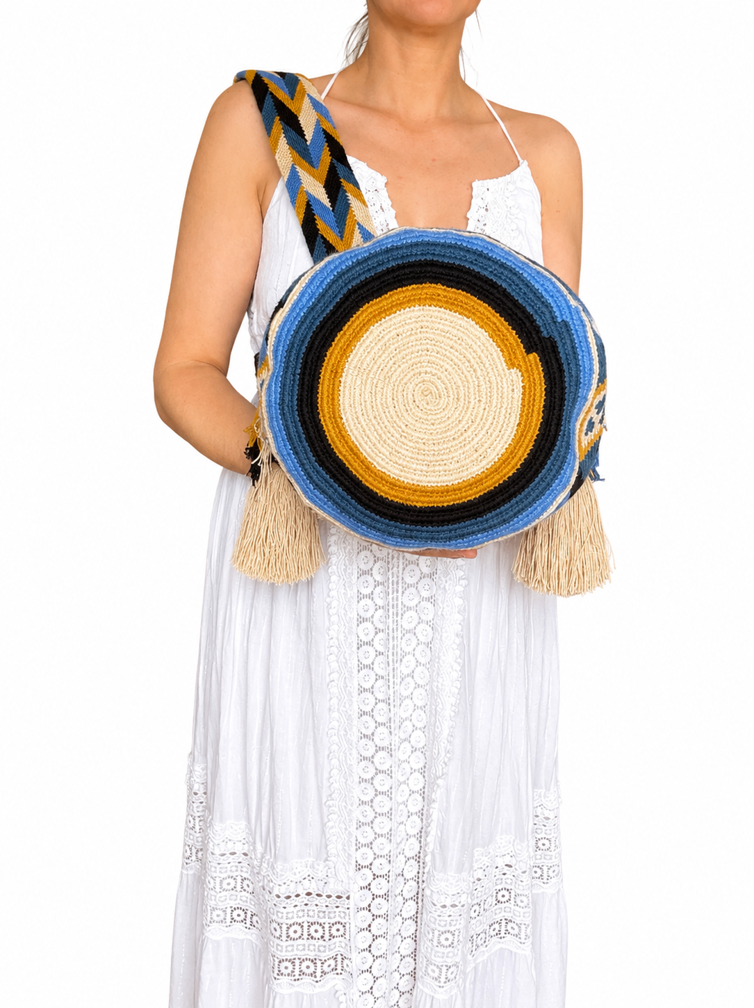 Handmade Wayuu Crossbody Bag – Geometric Crochet Bucket Bag, Colombian Artisan Shoulder Purse