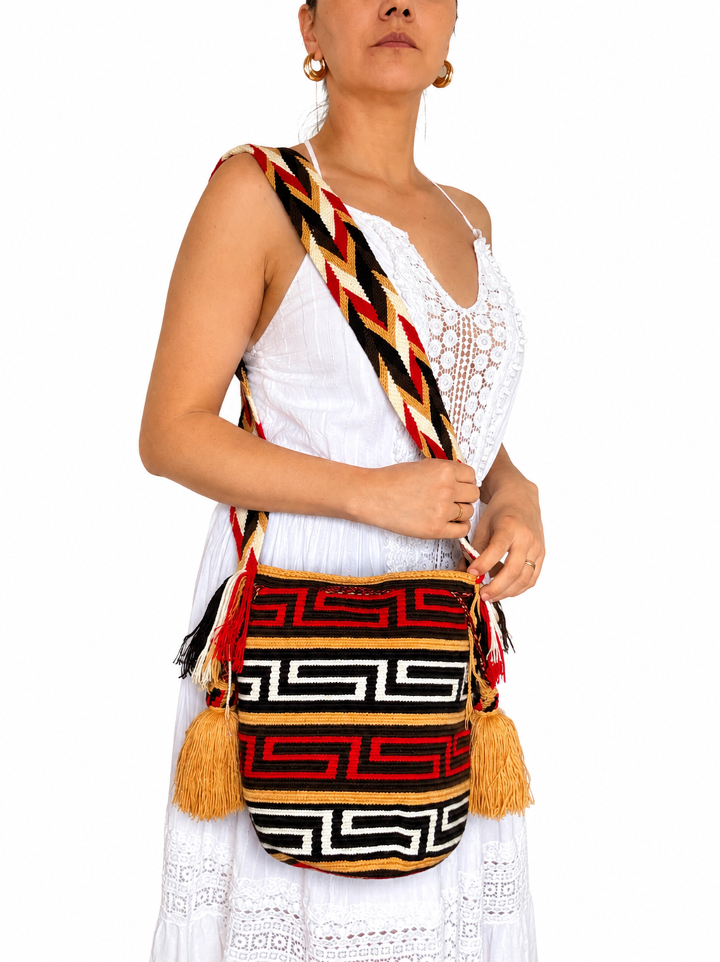 Handmade Wayuu Crossbody Bag – Geometric Crochet Bucket Bag, Colombian Artisan Shoulder Purse