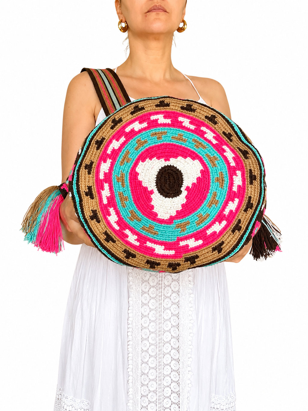Handmade Wayuu Crossbody Bag – Geometric Crochet Bucket Bag, Colombian Artisan Shoulder Purse