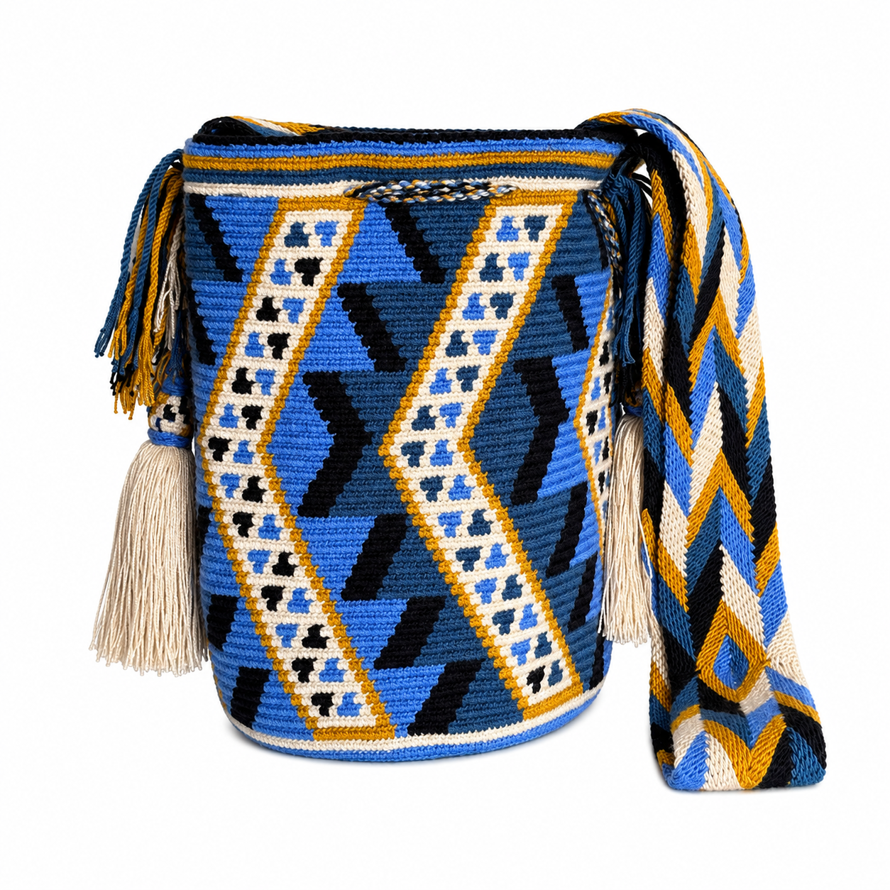 Handmade Wayuu Crossbody Bag – Geometric Crochet Bucket Bag, Colombian Artisan Shoulder Purse