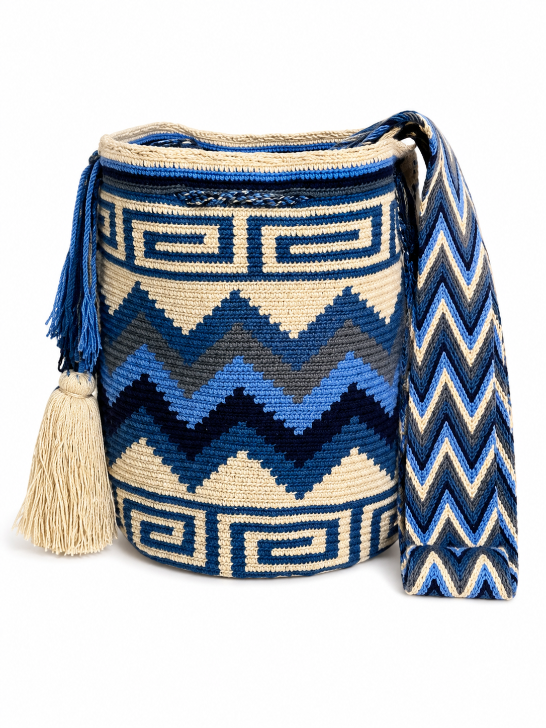 Handmade Wayuu Crossbody Bag – Geometric Crochet Bucket Bag, Colombian Artisan Shoulder Purse