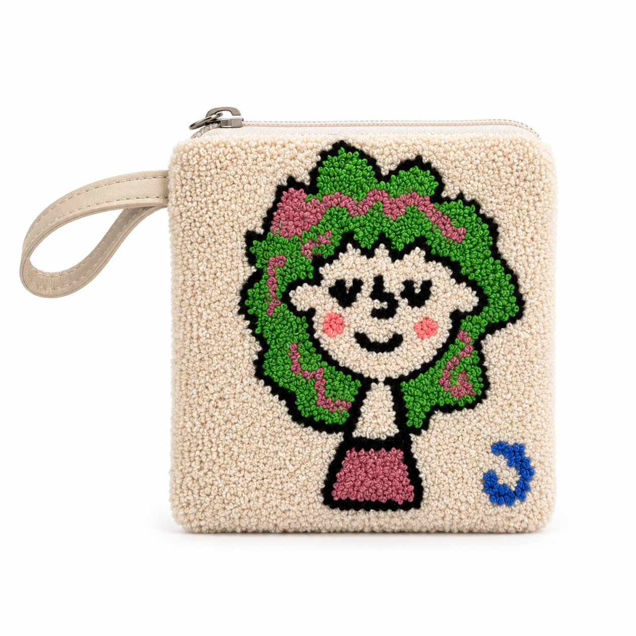 Handmade “Playful Portraits” SMALL Punch Needle Coin Purse – Artisan Character Zipper Pouch, Colorful Tufted Cosmetic Bag (Copy)