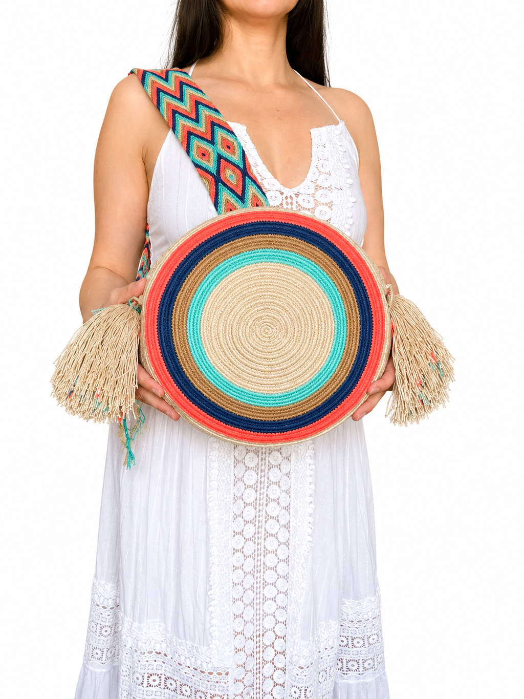 Handmade Wayuu Crossbody Bag – Geometric Crochet Bucket Bag, Colombian Artisan Shoulder Purse