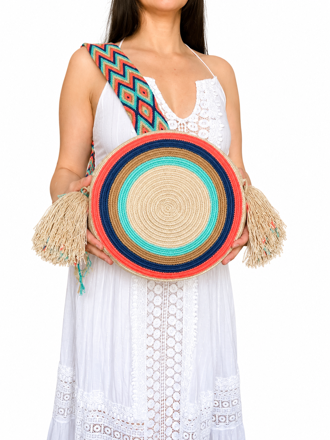 Handmade Wayuu Crossbody Bag – Geometric Crochet Bucket Bag, Colombian Artisan Shoulder Purse