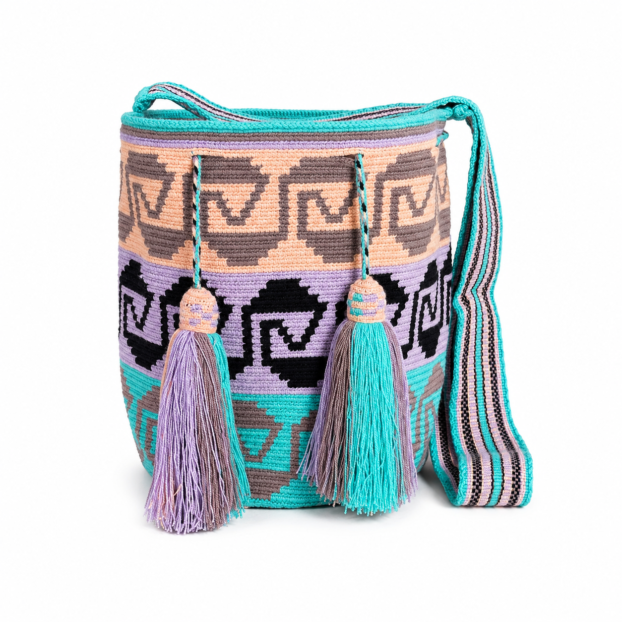 Handmade Wayuu Crossbody Bag – Geometric Crochet Bucket Bag, Colombian Artisan Shoulder Purse