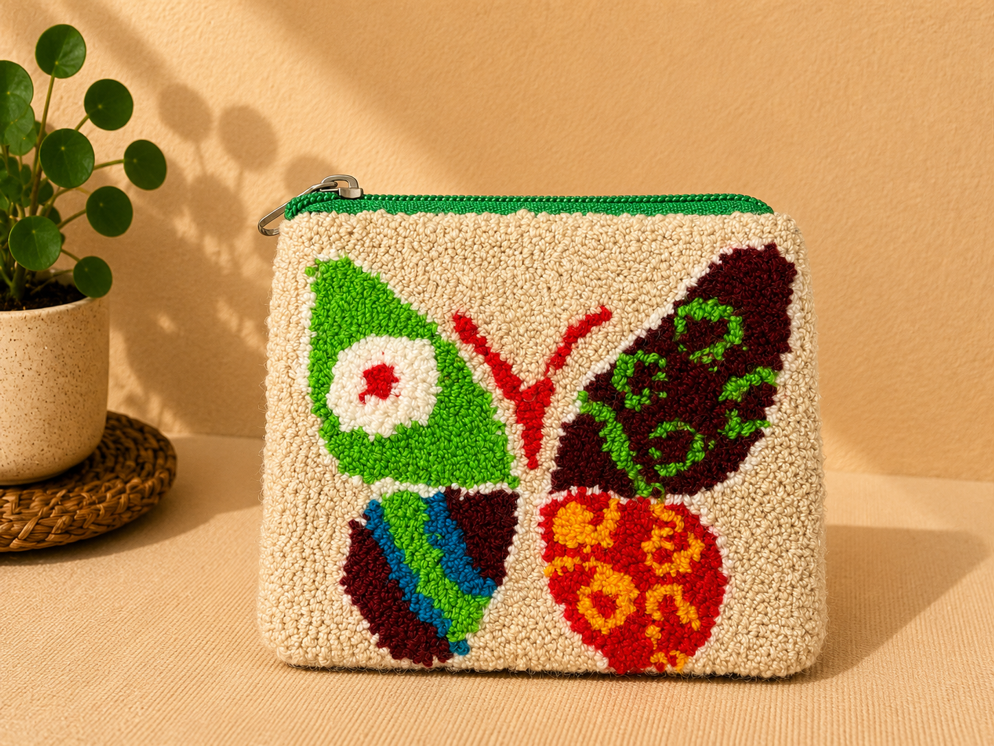 Handmade Butterfly Embroidered Zip Pouch | Botanical Stories Collection | Artisan Cosmetic & Accessory Bag