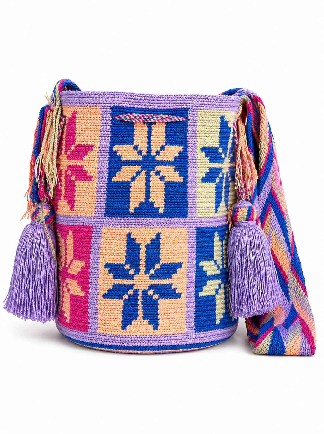 Handmade Wayuu Crossbody Bag – Geometric Crochet Bucket Bag, Colombian Artisan Shoulder Purse
