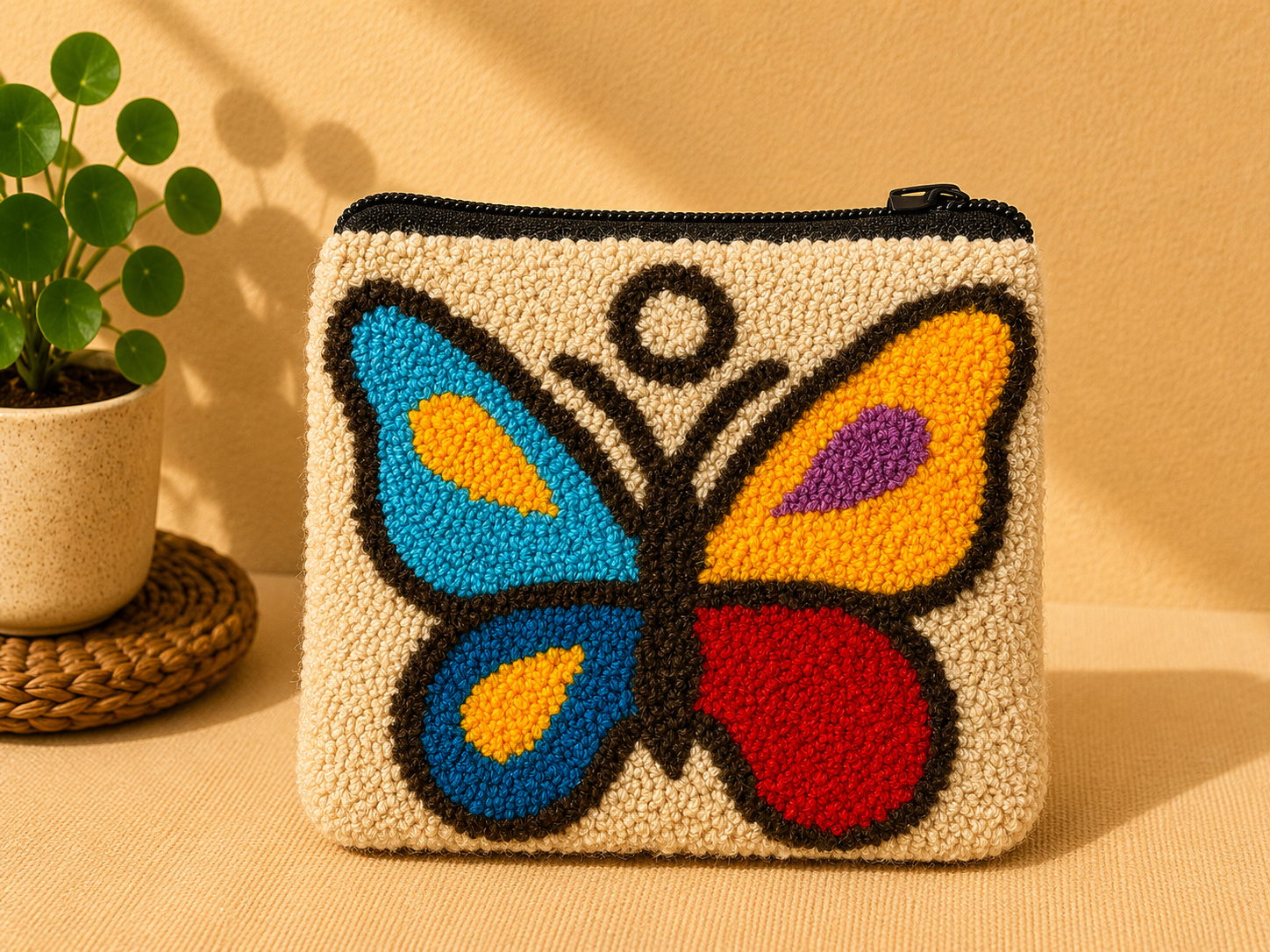 Handmade Butterfly Embroidered Zip Pouch | Botanical Stories Collection | Artisan Cosmetic & Accessory Bag