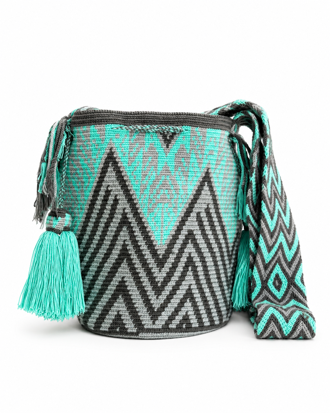 Handmade Wayuu Crossbody Bag – Geometric Crochet Bucket Bag, Colombian Artisan Shoulder Purse