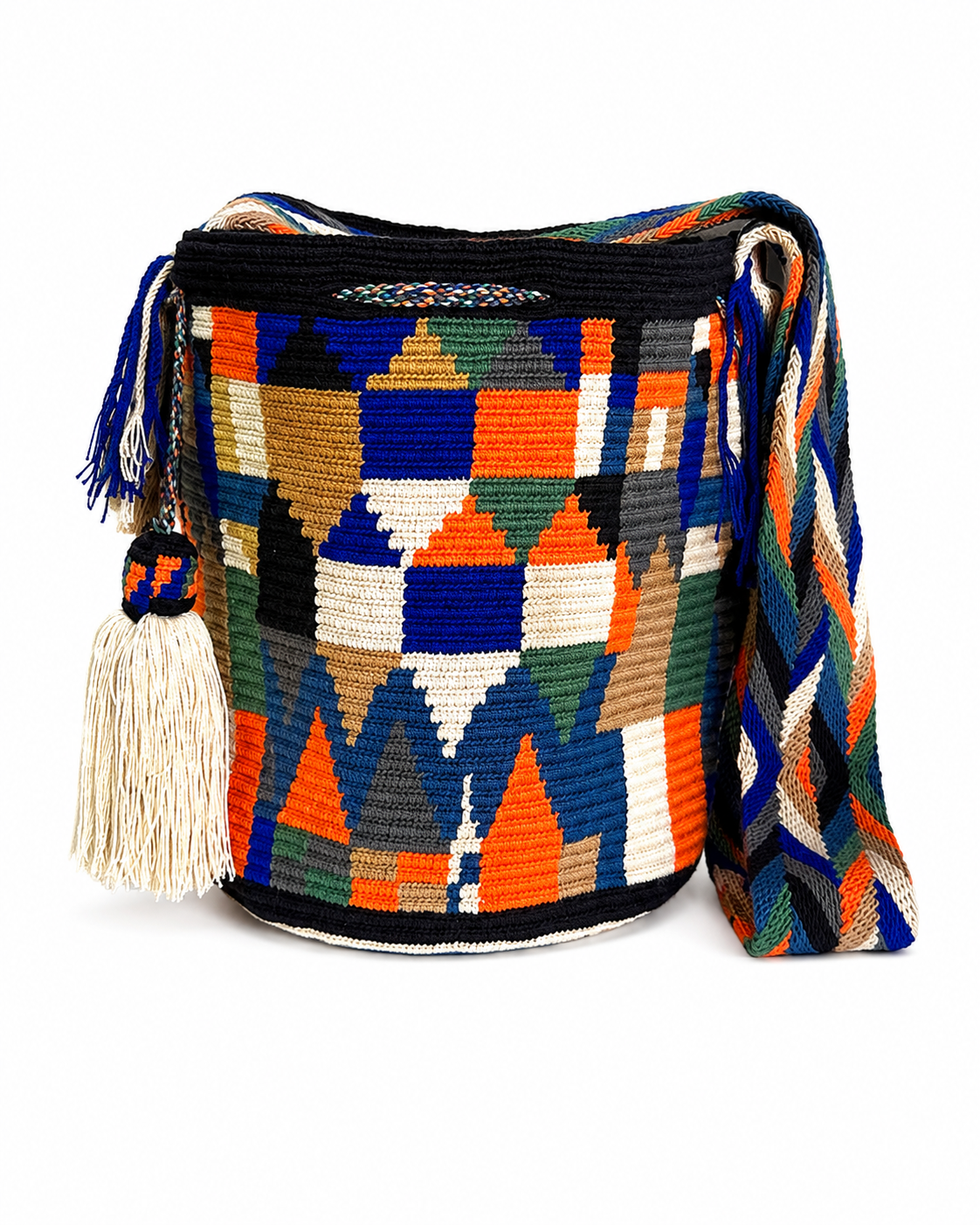 Handmade Wayuu Crossbody Bag – Geometric Crochet Bucket Bag, Colombian Artisan Shoulder Purse