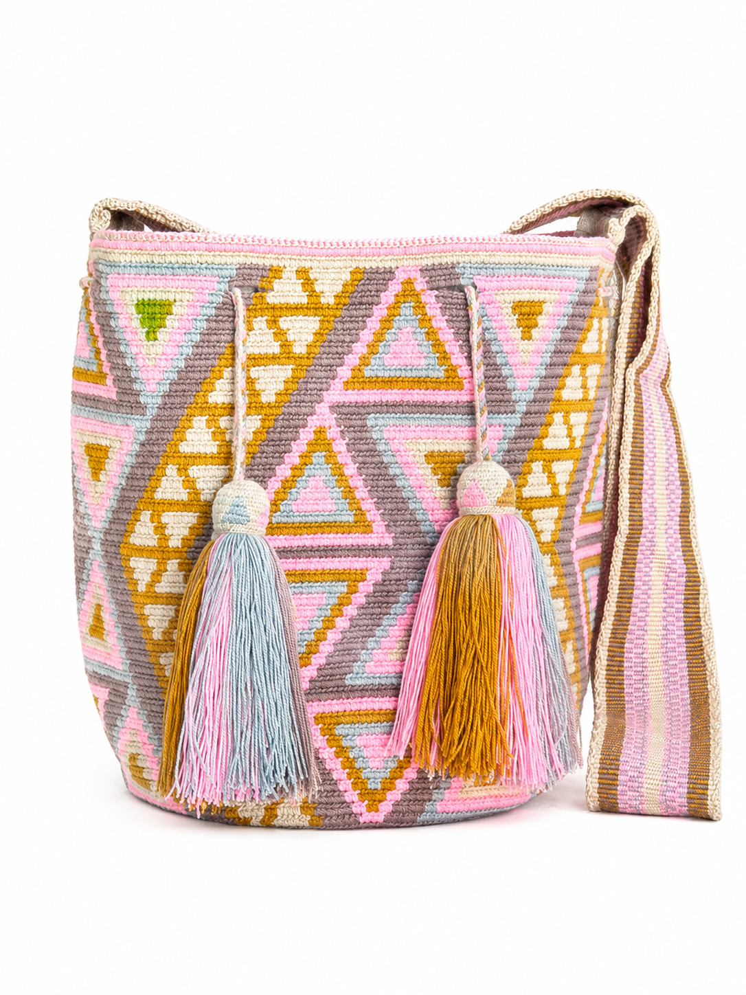 Handmade Wayuu Crossbody Bag – Geometric Crochet Bucket Bag, Colombian Artisan Shoulder Purse