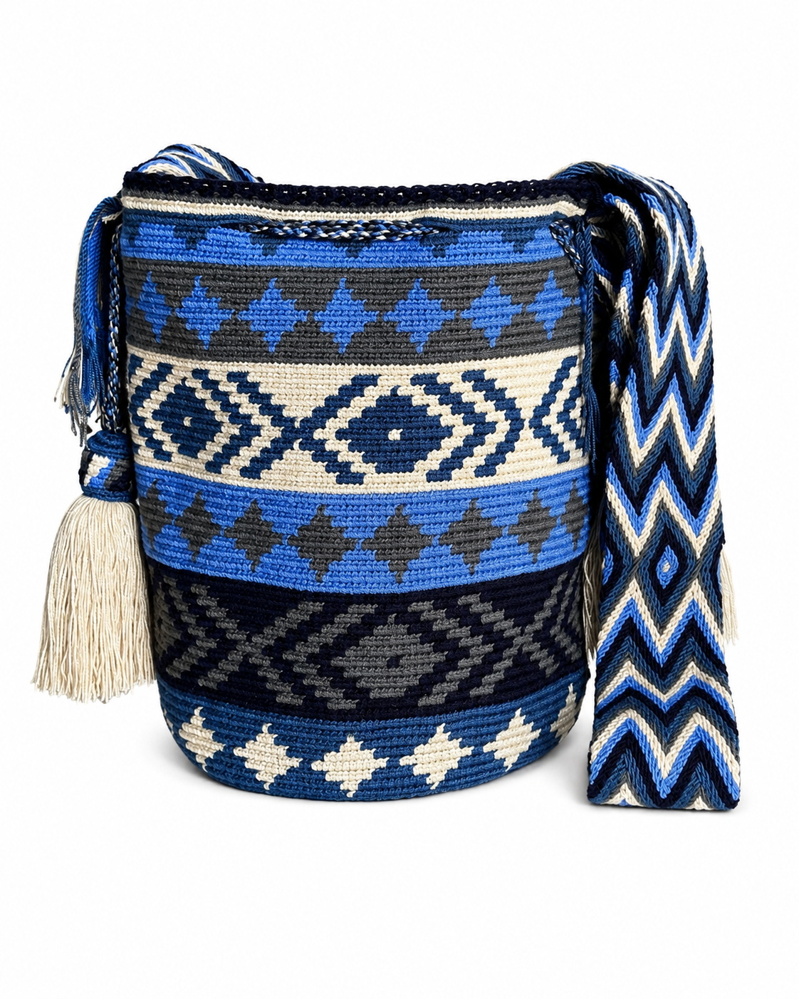 Handmade Wayuu Crossbody Bag – Geometric Crochet Bucket Bag, Colombian Artisan Shoulder Purse