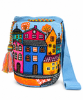 Colorful Village Wayuu Mochila – Handcrafted Artisan Bucket Bag