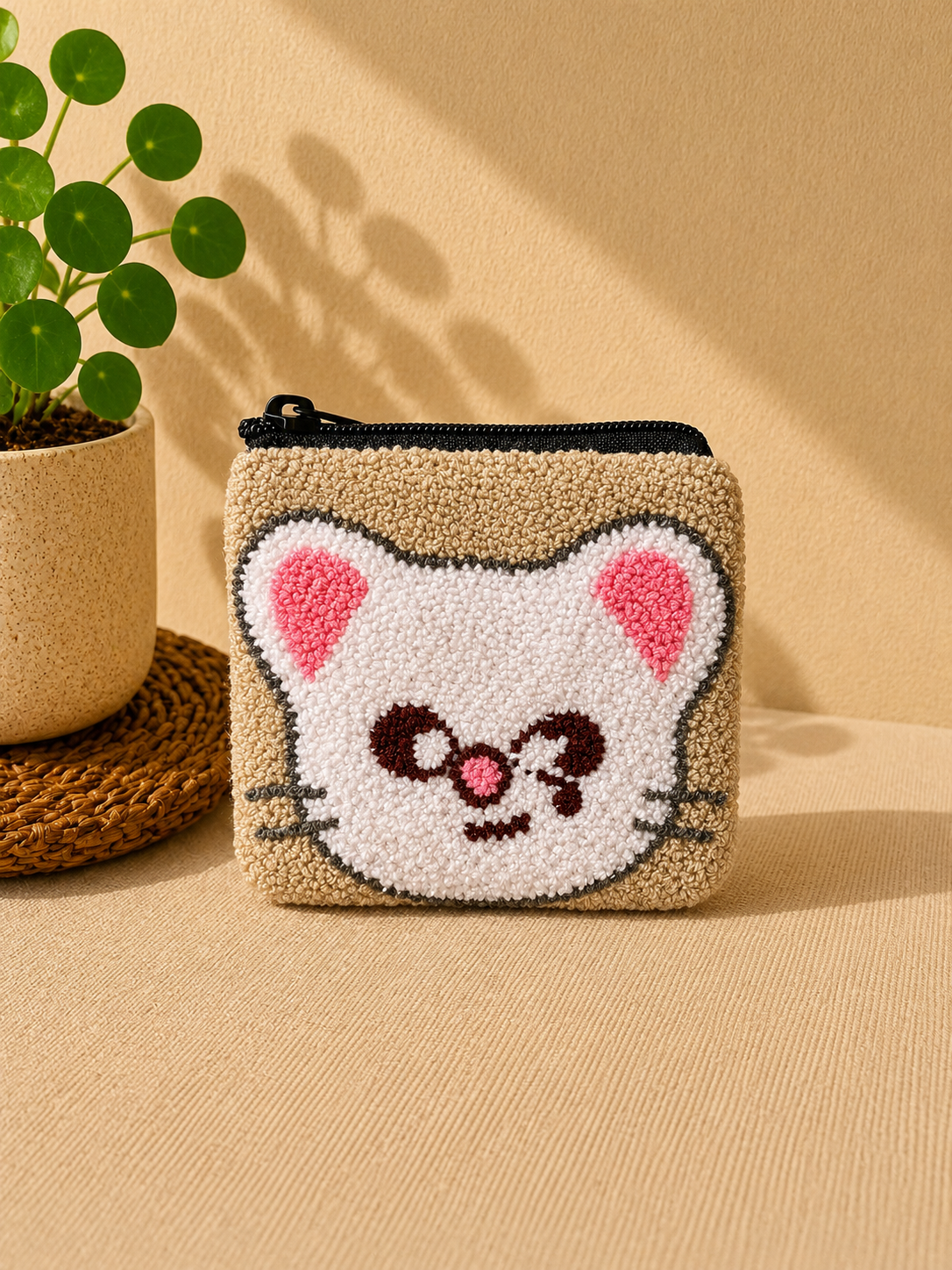 Handmade Wayuu Coin Purse – Colorful Artisan Mini Zipper Pouch with Whimsical Cats Design