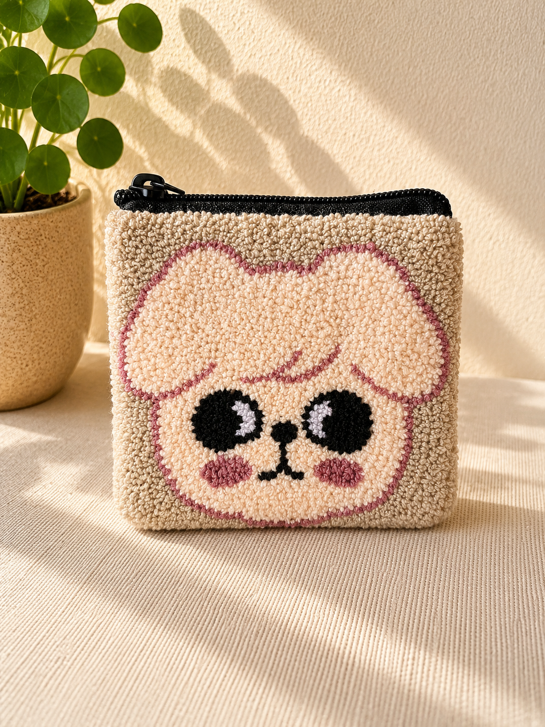 Handmade Punch Needle Pet Coin Purse – Cute Dog & Cat Zipper Pouch, Tufted Animal Mini Wallet