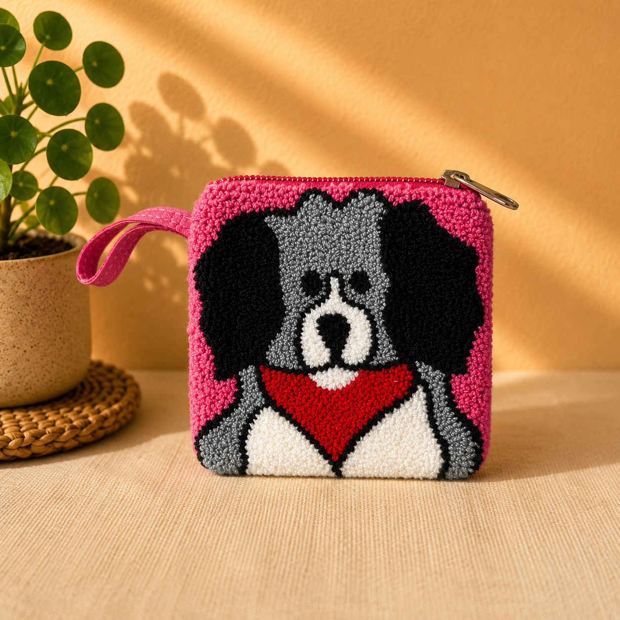 Handmade Punch Needle Pet Coin Purse – Cute Dog & Cat Zipper Pouch, Tufted Animal Mini Wallet
