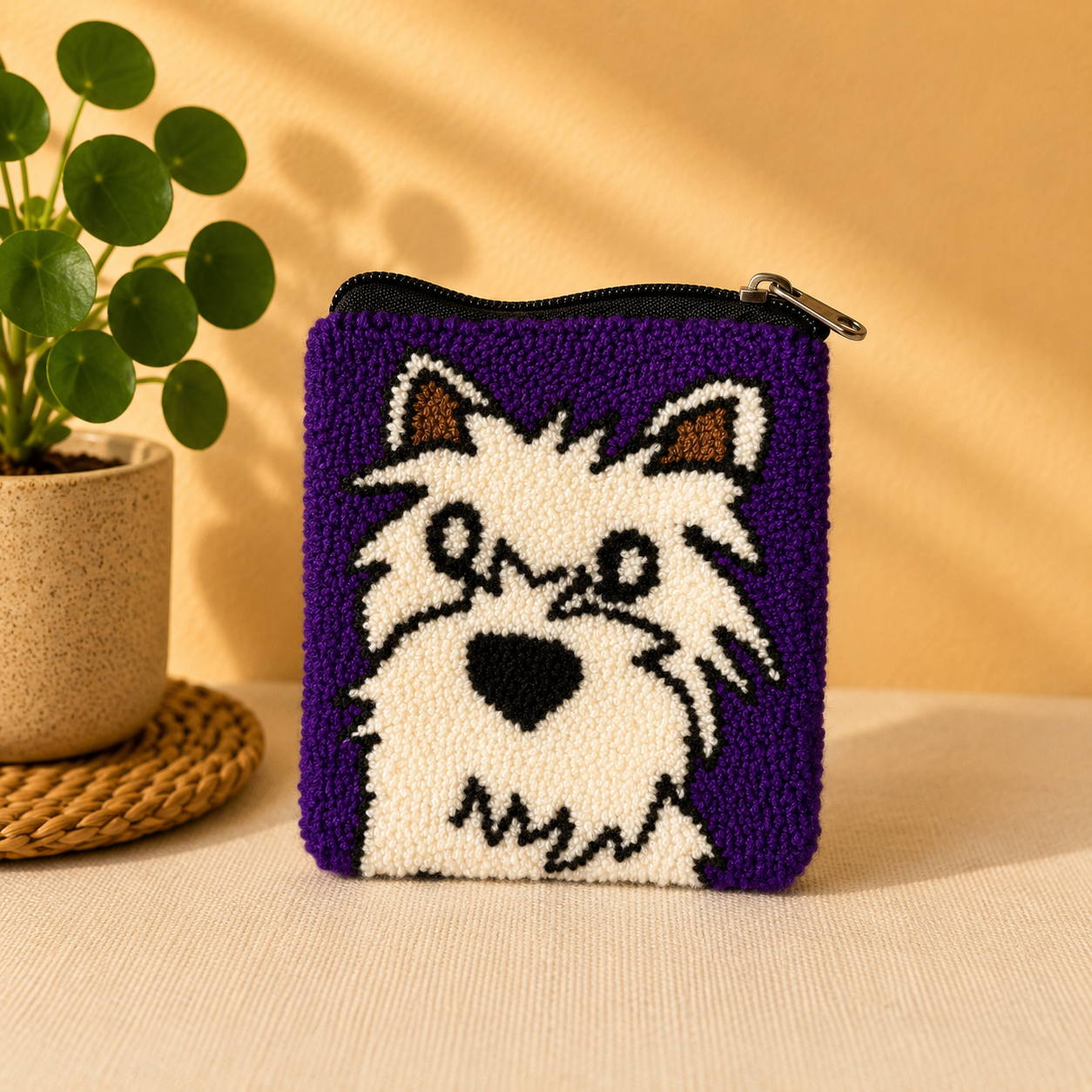 Handmade Punch Needle Pet Coin Purse – Cute Dog & Cat Zipper Pouch, Tufted Animal Mini Wallet