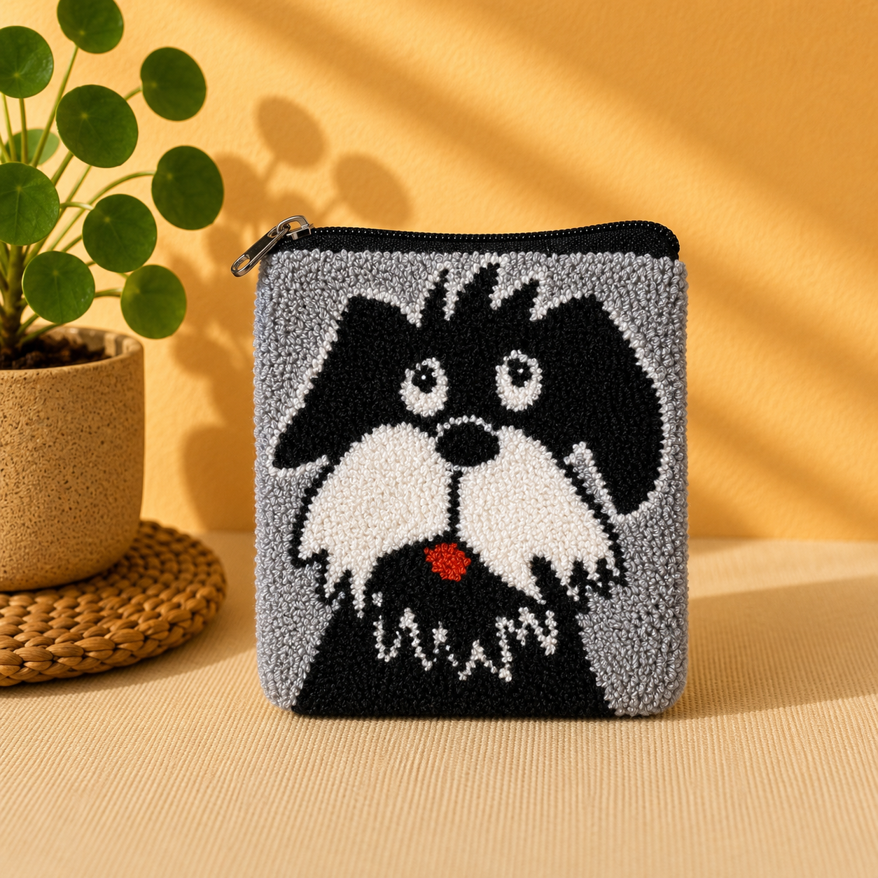 Handmade Punch Needle Pet Coin Purse – Cute Dog & Cat Zipper Pouch, Tufted Animal Mini Wallet