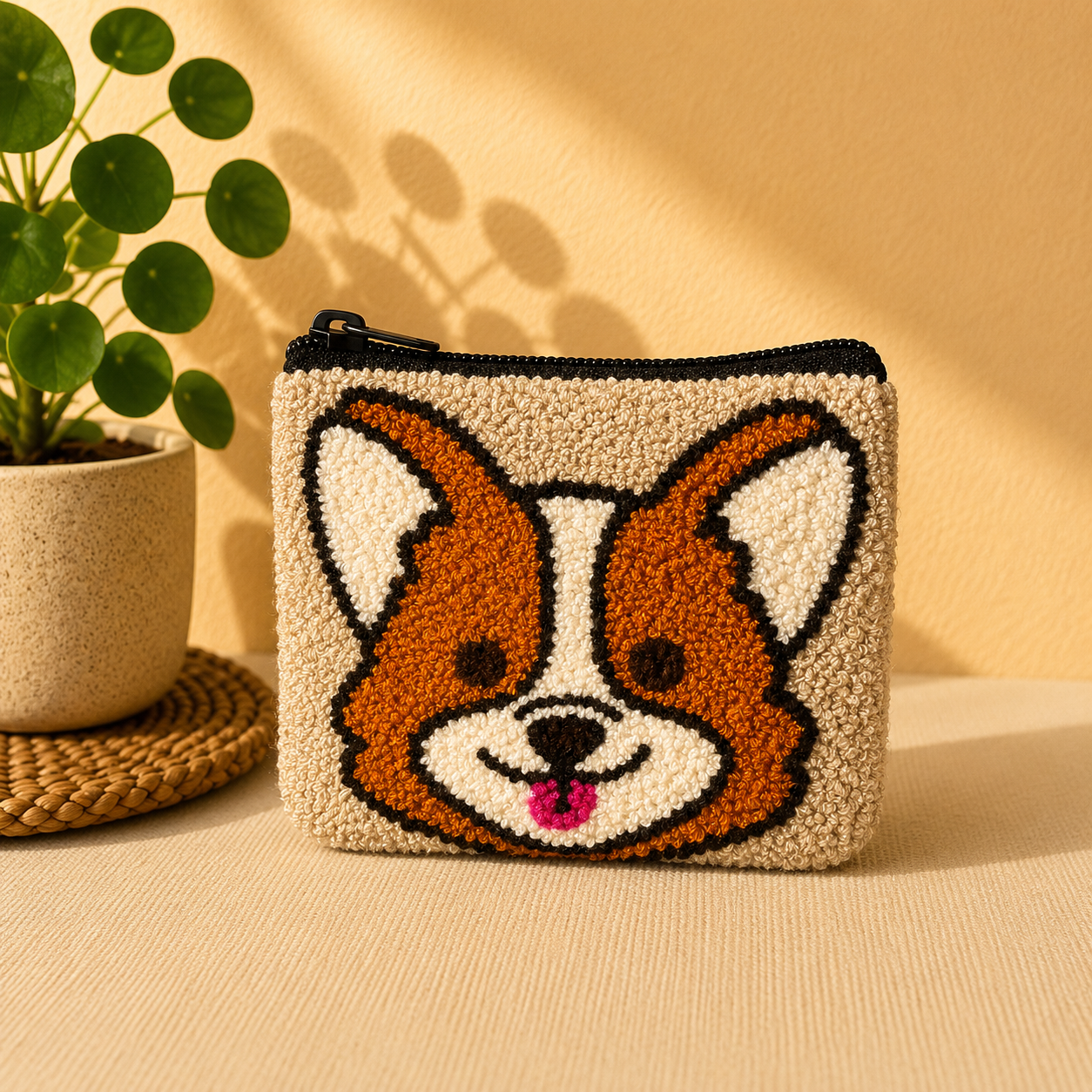 Handmade Punch Needle Pet Coin Purse – Cute Dog & Cat Zipper Pouch, Tufted Animal Mini Wallet