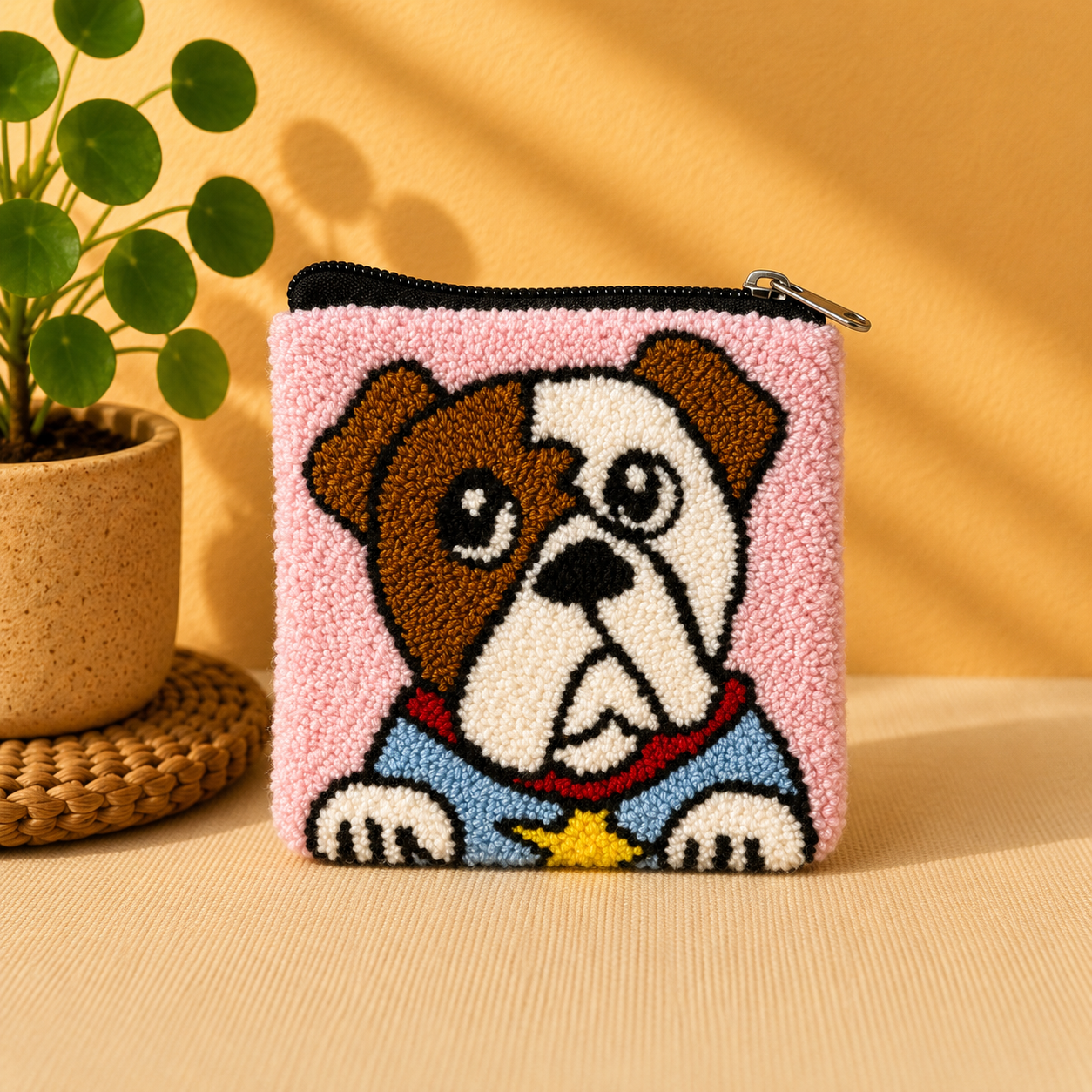 Handmade Punch Needle Pet Coin Purse – Cute Dog & Cat Zipper Pouch, Tufted Animal Mini Wallet