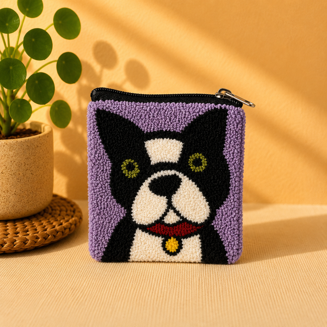 Handmade Punch Needle Pet Coin Purse – Cute Dog & Cat Zipper Pouch, Tufted Animal Mini Wallet