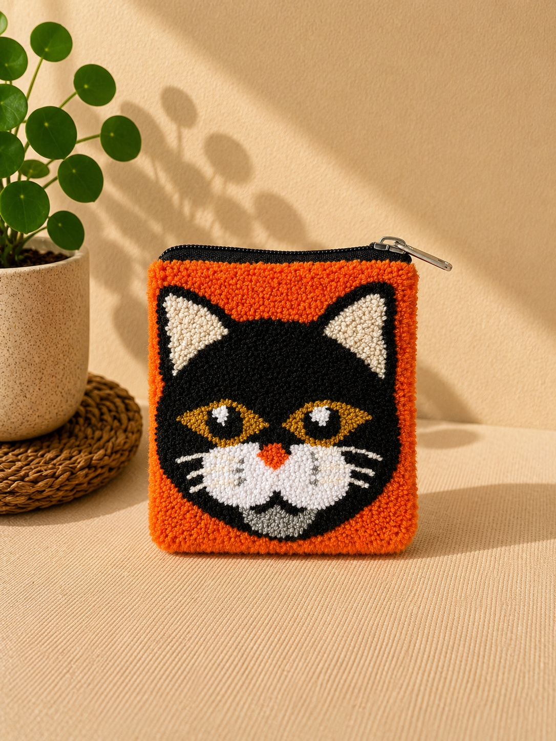 Handmade Wayuu Coin Purse – Colorful Artisan Mini Zipper Pouch with Whimsical Cats Design
