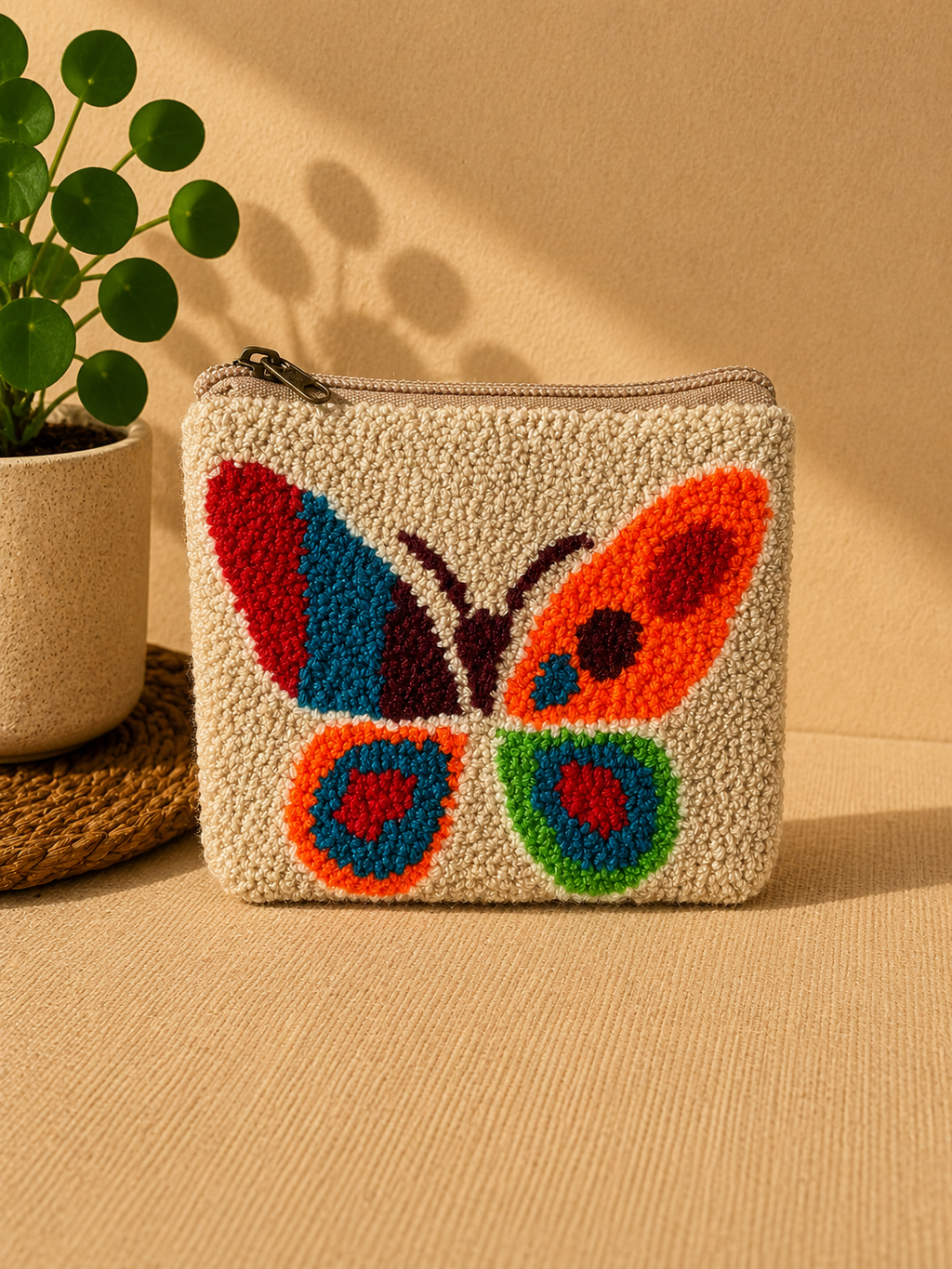 Handmade Farm Animal & Butterfly Tufted Coin Purse – Cute Zipper Pouch Collection, Artisan Plush Wallet