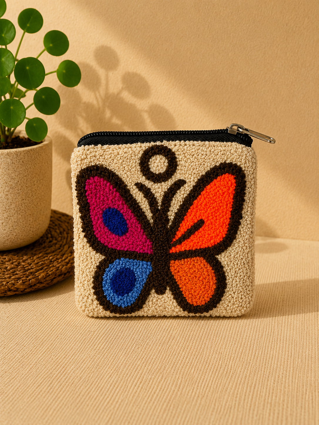 Handmade Farm Animal & Butterfly Tufted Coin Purse – Cute Zipper Pouch Collection, Artisan Plush Wallet