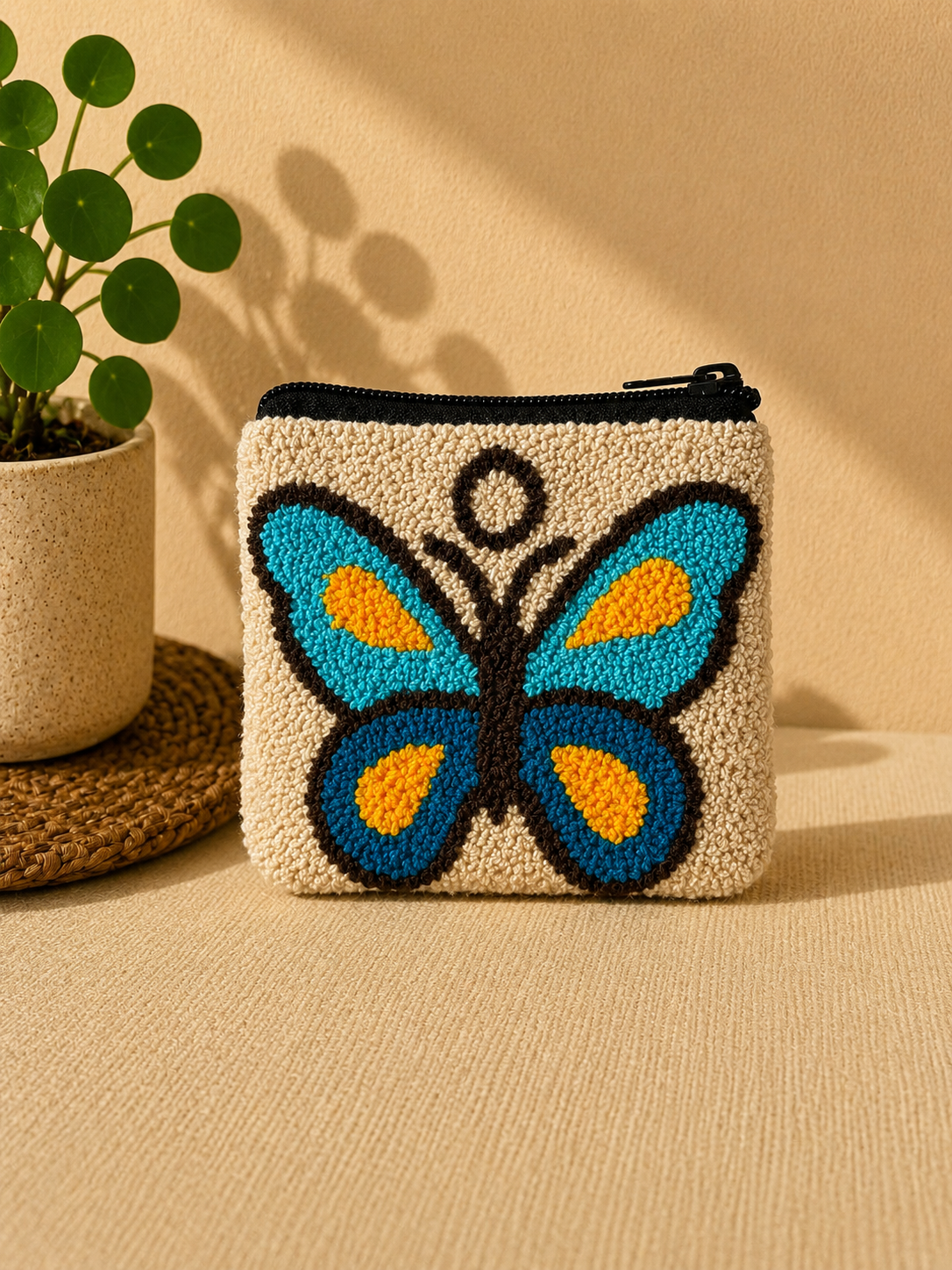 Handmade Farm Animal & Butterfly Tufted Coin Purse – Cute Zipper Pouch Collection, Artisan Plush Wallet