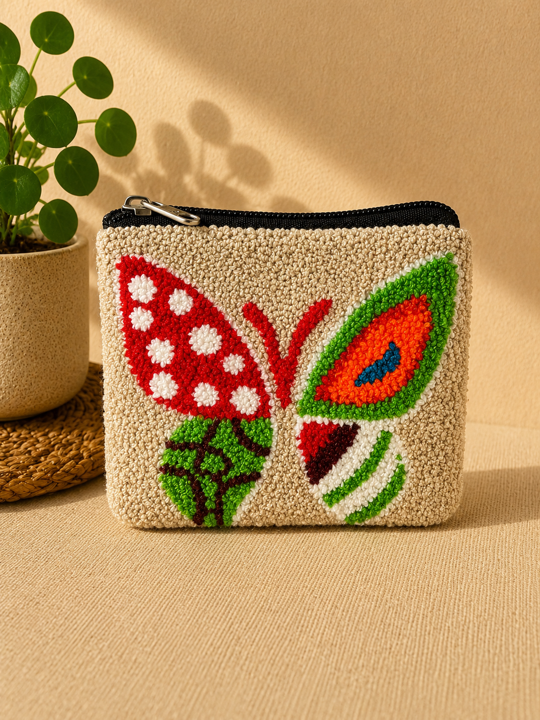 Handmade Farm Animal & Butterfly Tufted Coin Purse – Cute Zipper Pouch Collection, Artisan Plush Wallet