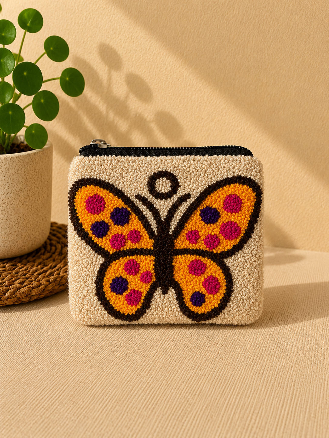 Handmade Farm Animal & Butterfly Tufted Coin Purse – Cute Zipper Pouch Collection, Artisan Plush Wallet