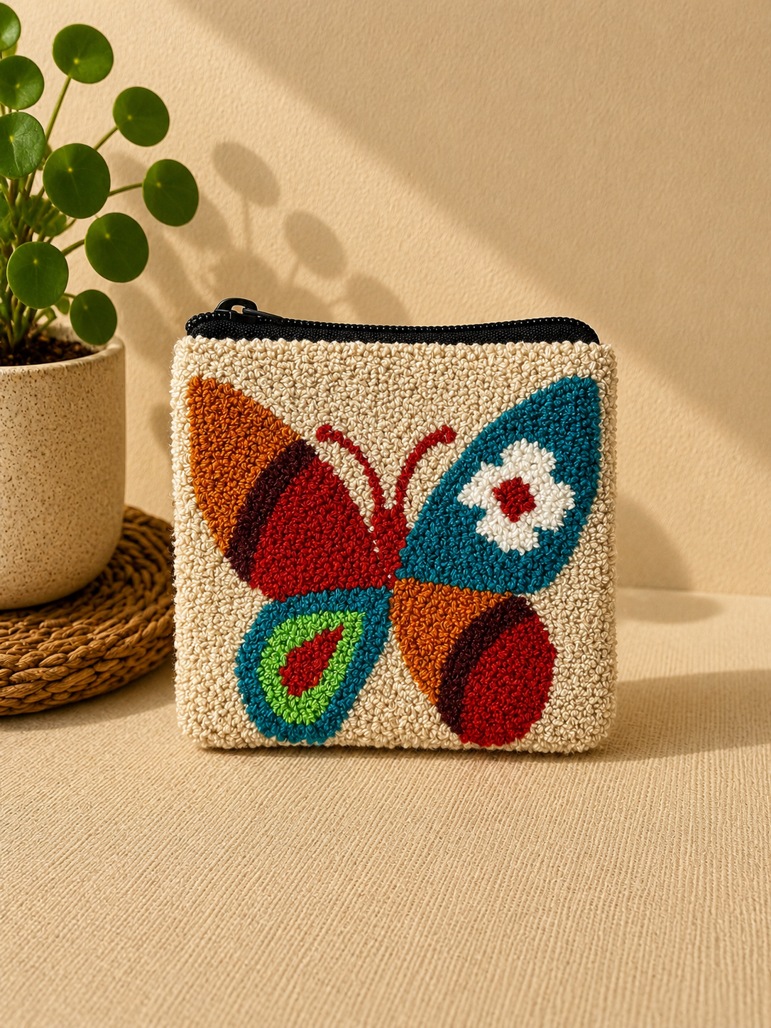 Handmade Farm Animal & Butterfly Tufted Coin Purse – Cute Zipper Pouch Collection, Artisan Plush Wallet