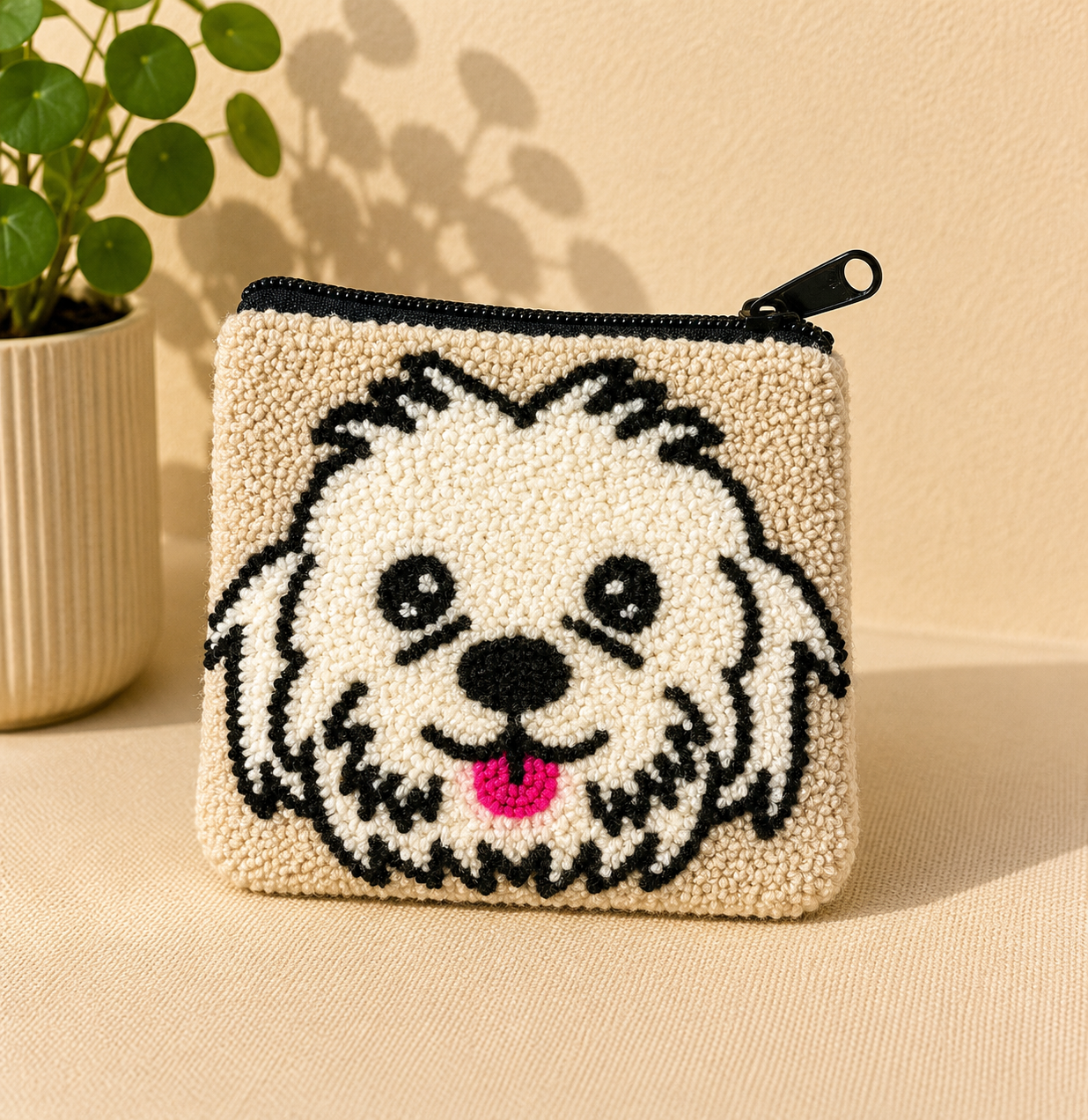 Handmade Punch Needle Pet Coin Purse – Cute Dog & Cat Zipper Pouch, Tufted Animal Mini Wallet