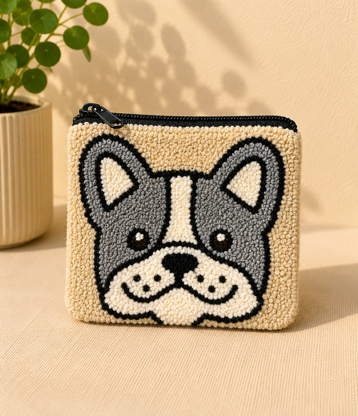 Handmade Punch Needle Pet Coin Purse – Cute Dog & Cat Zipper Pouch, Tufted Animal Mini Wallet