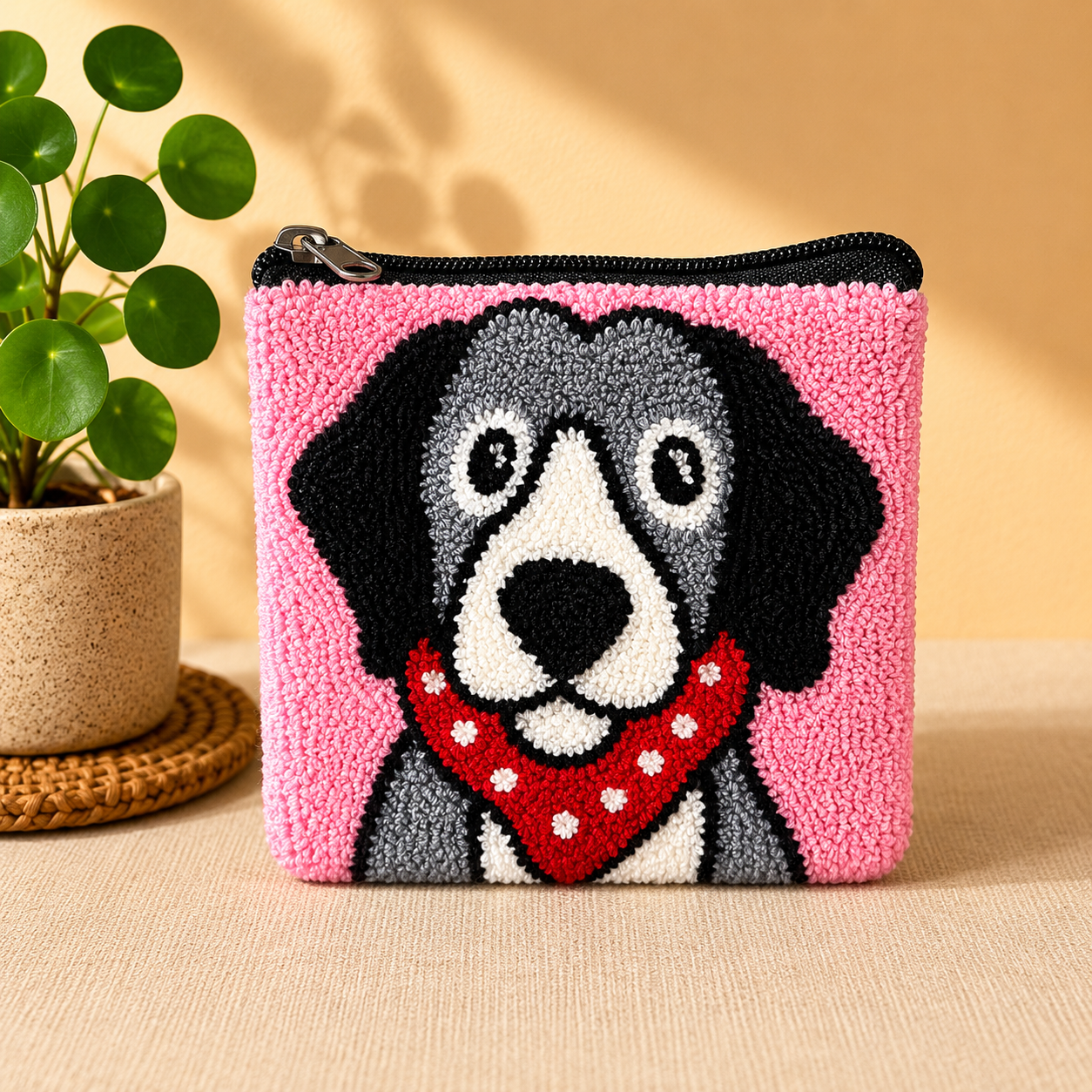 Handmade Punch Needle Pet Coin Purse – Cute Dog & Cat Zipper Pouch, Tufted Animal Mini Wallet
