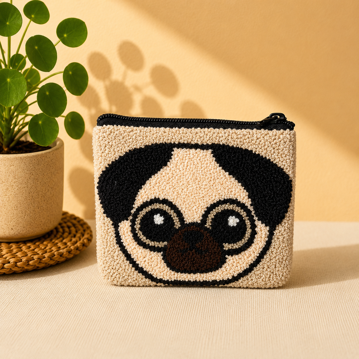 Handmade Punch Needle Pet Coin Purse – Cute Dog & Cat Zipper Pouch, Tufted Animal Mini Wallet