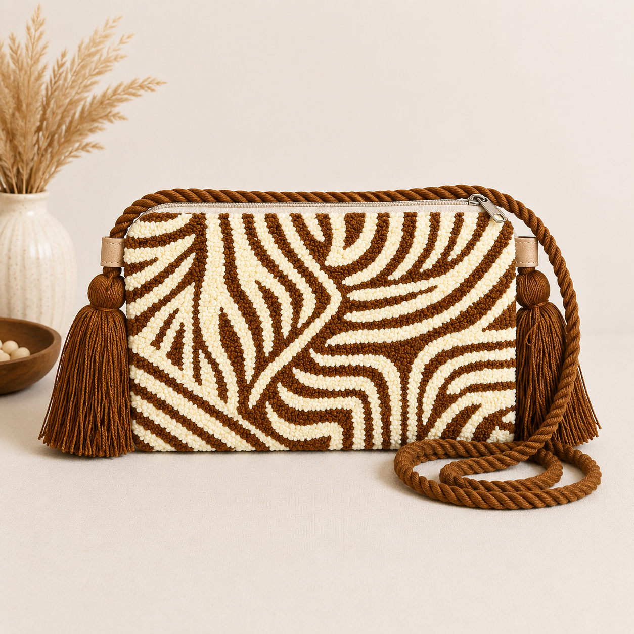 Handmade Mandala Punch Needle Crossbody Bag – Boho Geometric Artisan Clutch Purse