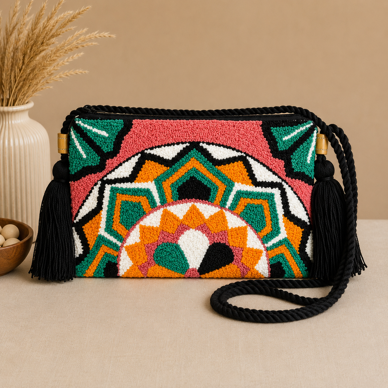 Handmade Turkish Eye Punch Needle Crossbody Bag – Evil Eye Artisan Clutch Purse